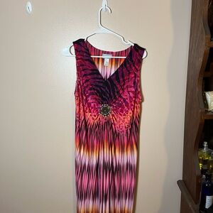 Vibrant Pink and Black Sleeveless Long Dress